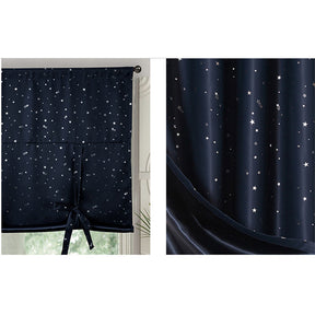 Rod Pocket Star Blackout Roman Curtain Tie Up Small Window Curtain 46X63In-NavyBlue
