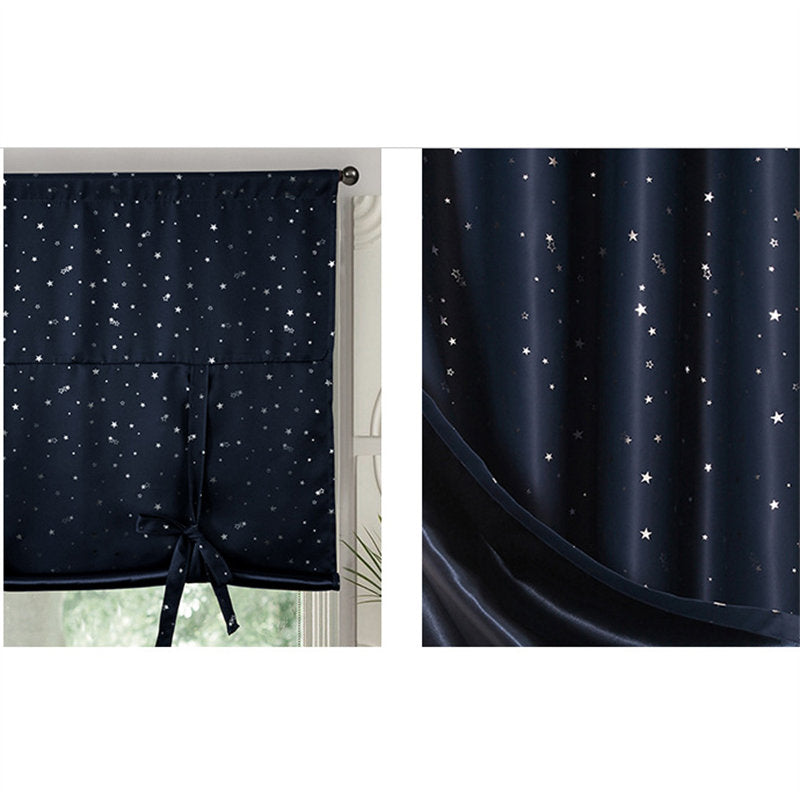 Rod Pocket Star Blackout Roman Curtain Tie Up Small Window Curtain 46X63In-NavyBlue