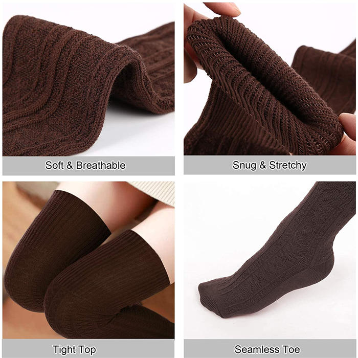 2 Packs Women Extra Long High Socks Knit Warmers Thick Tall Long Boot Stockings Leg-Black