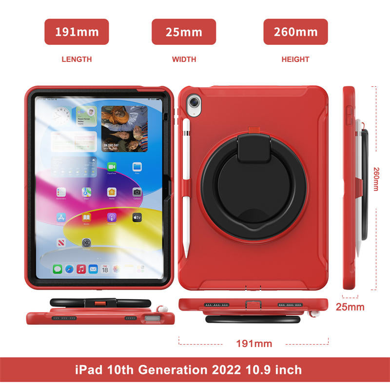 Tablet Case For iPad 10th Full Body Protection with 360¡ã Stand Portable-Red