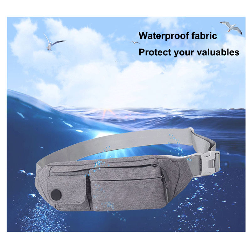 Canvas Waterproof Waist Pouch Bag with 4 Pockets for Running Traveling Hiking-Azure