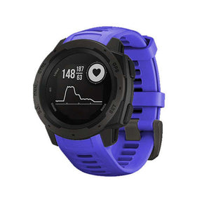 For Garmin Instinct Watchband Soft Silicone Adjustable Replacement Strap 22MM Black Steel Buckle-Sapphire