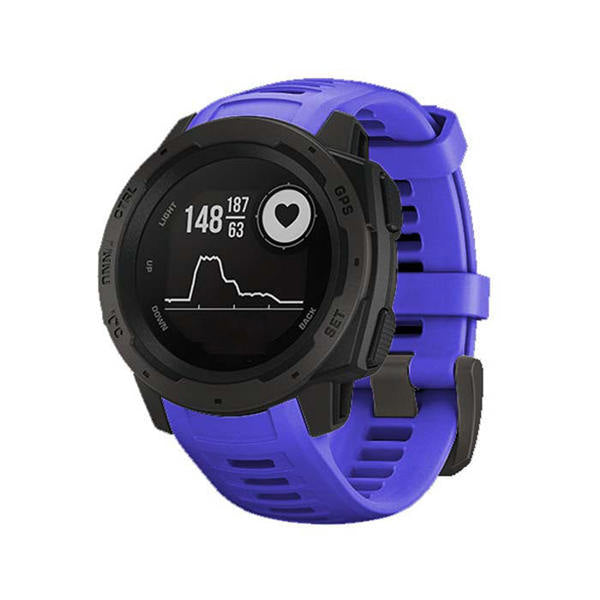 For Garmin Instinct Watchband Soft Silicone Adjustable Replacement Strap 22MM Black Steel Buckle-Sapphire