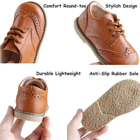 Toddler British Style Comfortable Loafers Flats Classic Lace-up Shoes for Boys Girls-White