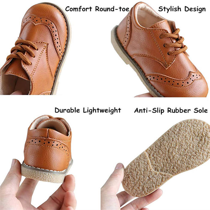 Toddler British Style Comfortable Loafers Flats Classic Lace-up Shoes for Boys Girls-Brown