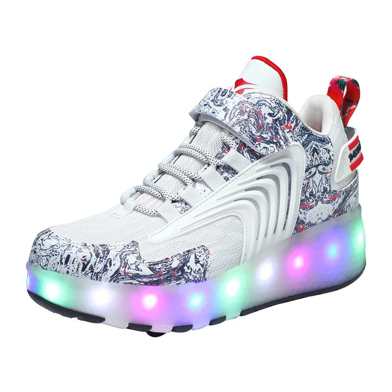 Kids LED Roller Skates Fashion Sneakers with Double Wheel-8088-White