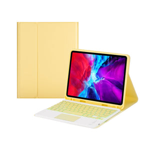 Keyboard Case For iPad Pro 12.9 with 7 Color Backlit Wireless Keyboard Touchpad Pen Slot-Yellow