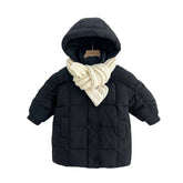 Winter Childrens Hooded Down Coat Mid Length Girls Puffer Jacket Kids 3-9 Years-Black