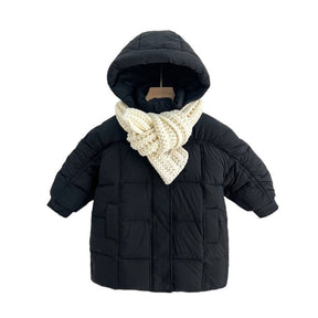 Winter Childrens Hooded Down Coat Mid Length Girls Puffer Jacket Kids 3-9 Years-Black