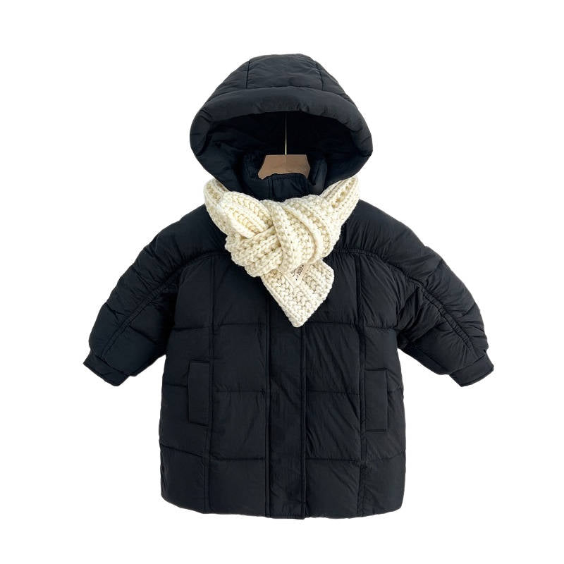 Winter Childrens Hooded Down Coat Mid Length Girls Puffer Jacket Kids 3-9 Years-Black