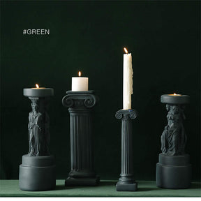 4 Pcs Retro Candle Holder Nordic Roman Column Aroma Candle Base for Festival Home Decor Ornament-Green