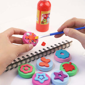 24 Pcs Kids Early Learning Cartoon DIY Sponge Round Stamps Tool Set