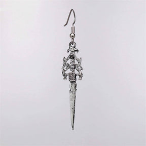 Gothic Skull Dagger Dangle Earrings with Red Crystals