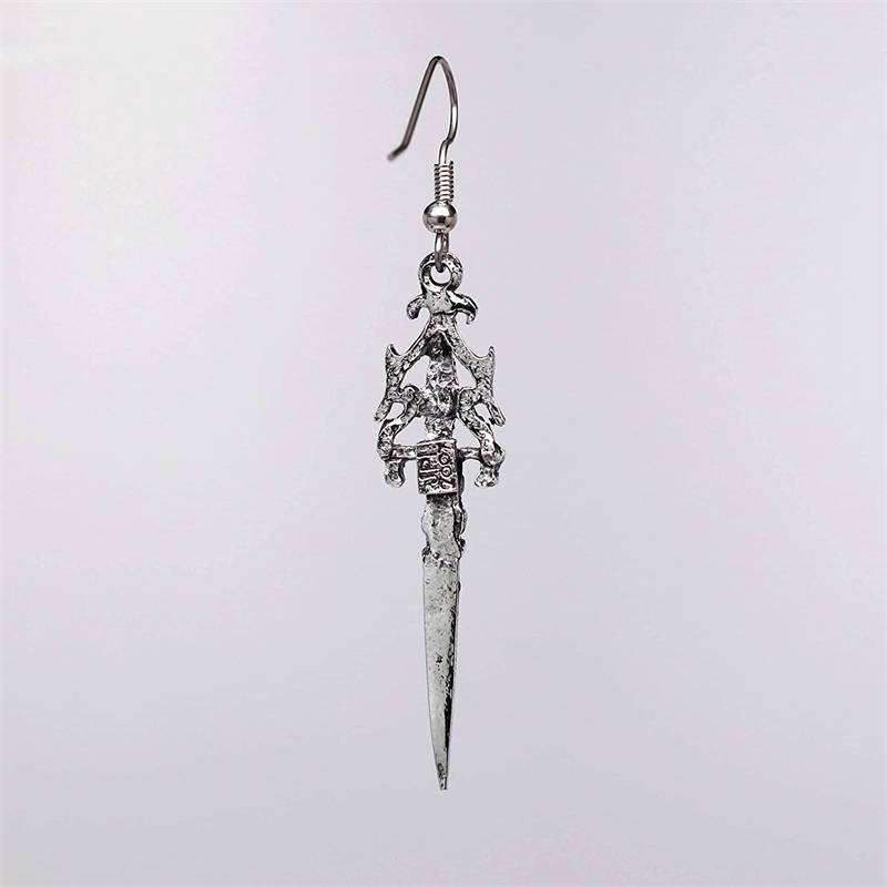 Gothic Skull Dagger Dangle Earrings with Red Crystals