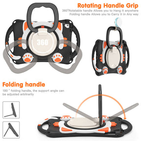 CatB Silicone Case For iPad Pro 9.7 inch Air1/2 Shockproof Shoulder Strap Handle Stand-Black Orange