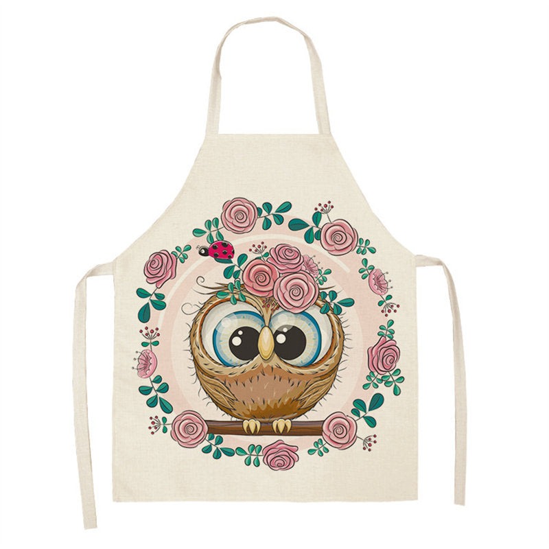 Cartoon Owl Bib Apron For Painting Housekeeping-A2