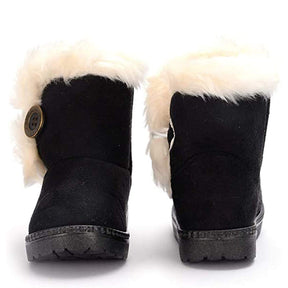 Girl's Boy's Cute Flat Shoes Button Winter Warm Snow Boots-Black