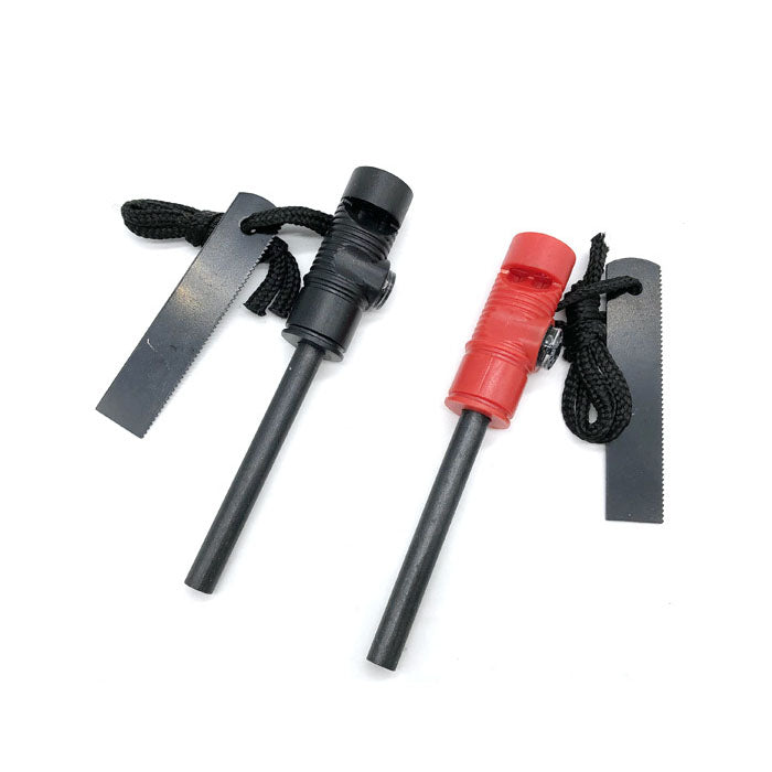 2 Pcs 3-in-1 Survival Multifunction Tool Magnesium Fire Starter Rod Compass & Whistle-Black+Red