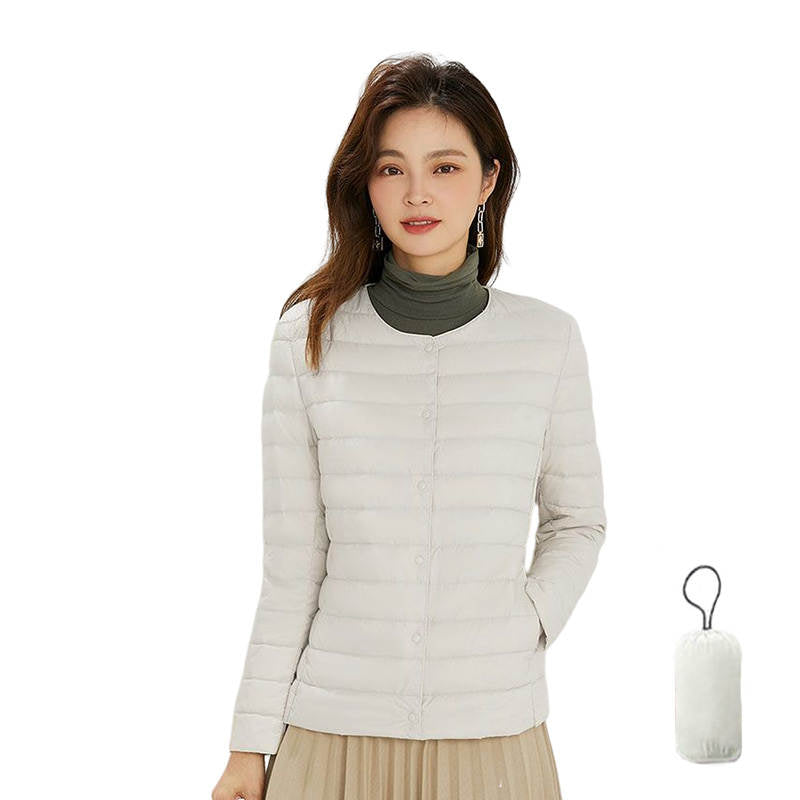 Womens Down Jacket Packable Lightweight Two Wear Waterproof Coat-White