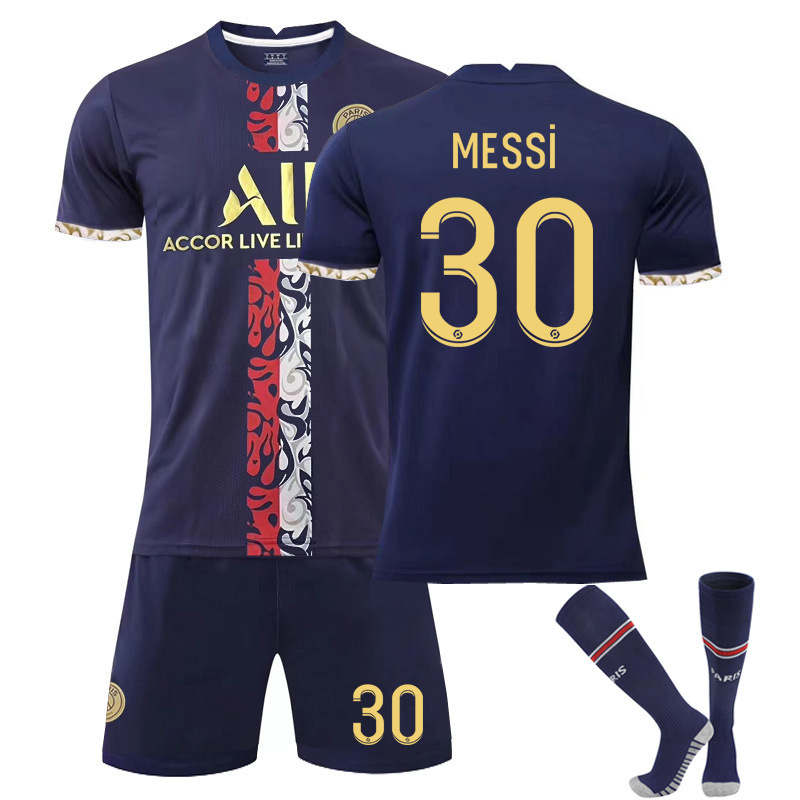 Paris Special Gold Edition Jersey 2022-23 Messi #30 Soccer Kits for Kids Adult