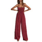 Ladies Polka Dot Spagettic Strap Wide Leg Jumpsuits-Red