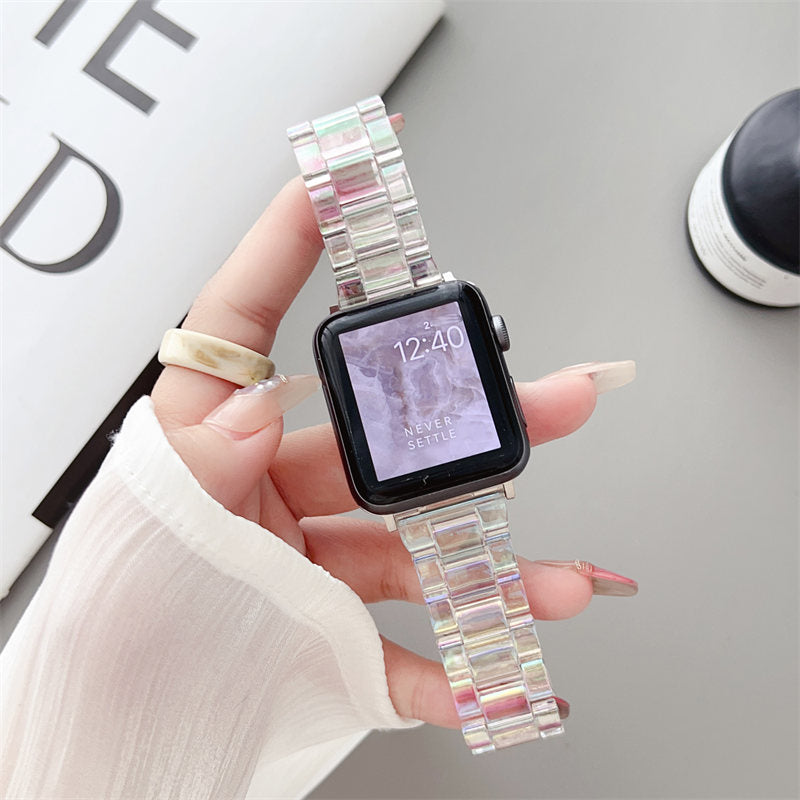 Colorful Acrylic Watch Band Lightweight Metal Buckle for Apple Watch-Silver