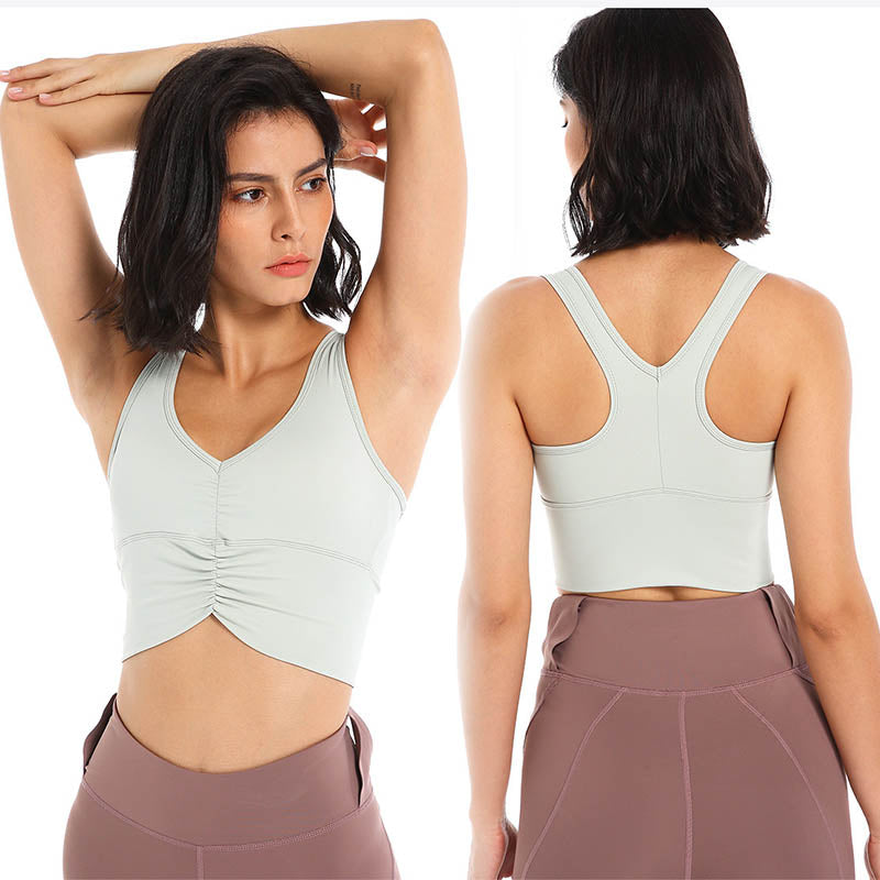 Medium Support Sports Bra Scrunched Front Fitness Racerback Vest-Green