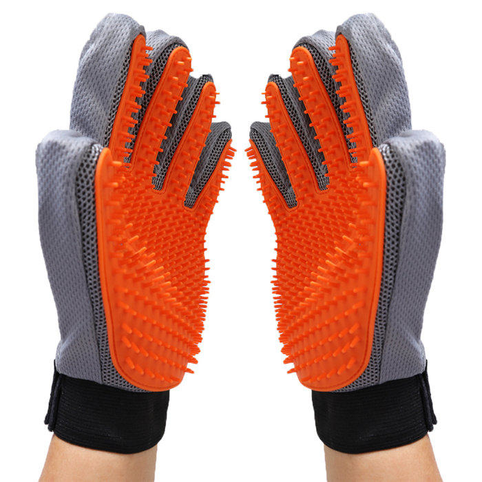 1 Pair Pet Grooming Gloves Efficient Hair Remover Brush-Orange