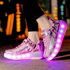 Kids Roller Skates Light up Shoes with Double Wheel for Girls Boys Birthday Gift-Pink