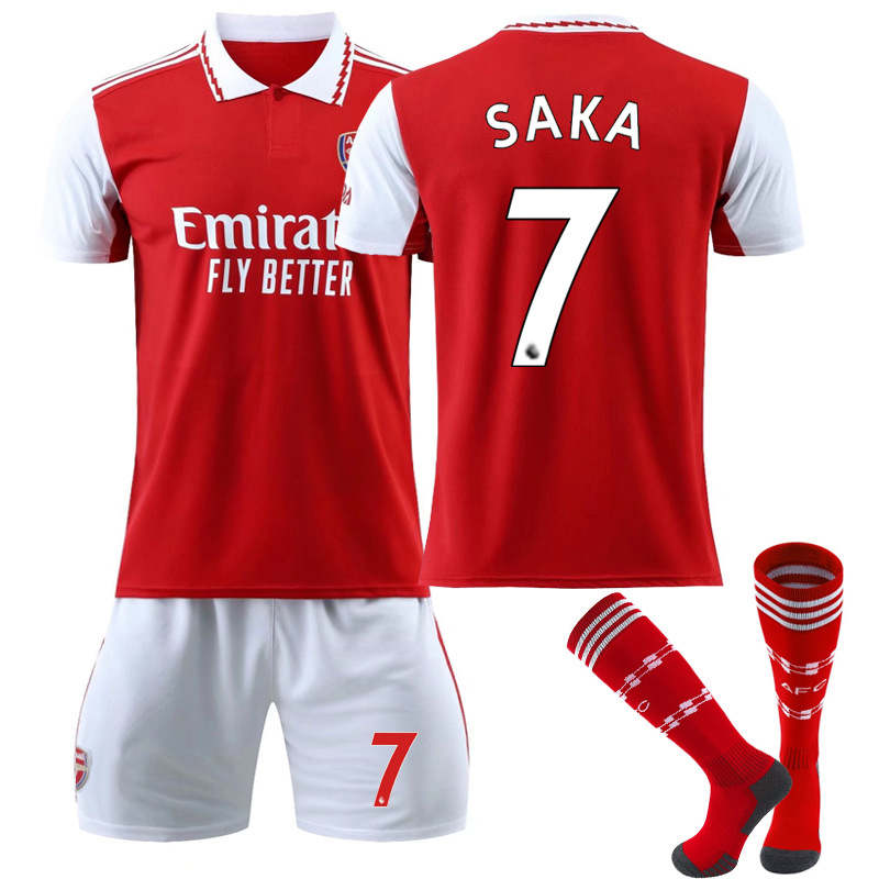 Arsenal Home Jersey 2022-23 SAKA #7 Soccer Jersey Kids Adult 3-Pieces Jersey Kits