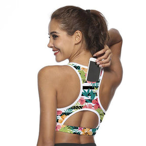 Racerback Sports Bra with Pocket Floral Printed Workout Tank Tops-3