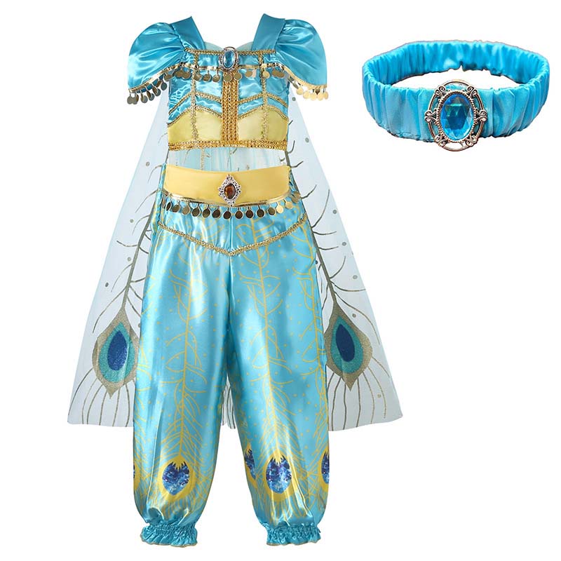 Girls Princess Costume with Headband Halloween Party Luxury Dress