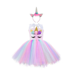 Sequin Unicorn Dress for Girls with Pink Headband Birthday Easter Gifts Dance Dresses-Pink