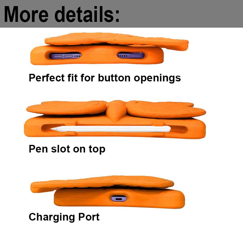 iPad Case For iPad Mini 6 Cartoon 3D Butterfly EVA Proof Shockproof Case with Bracket-Orange