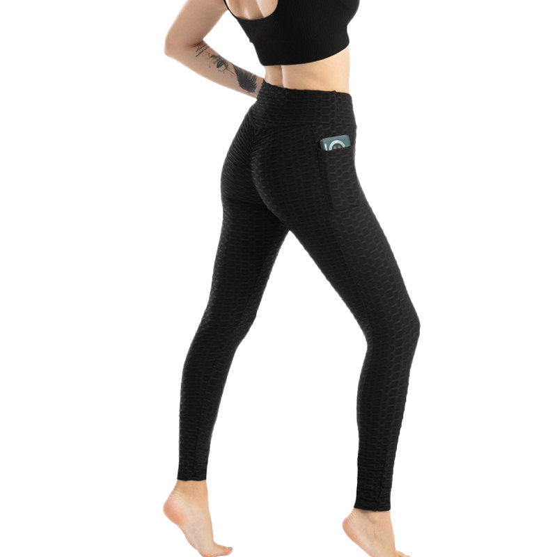 Womens Leggings Ruched Butt Lifting Stretchy Tights with Pockets-Black