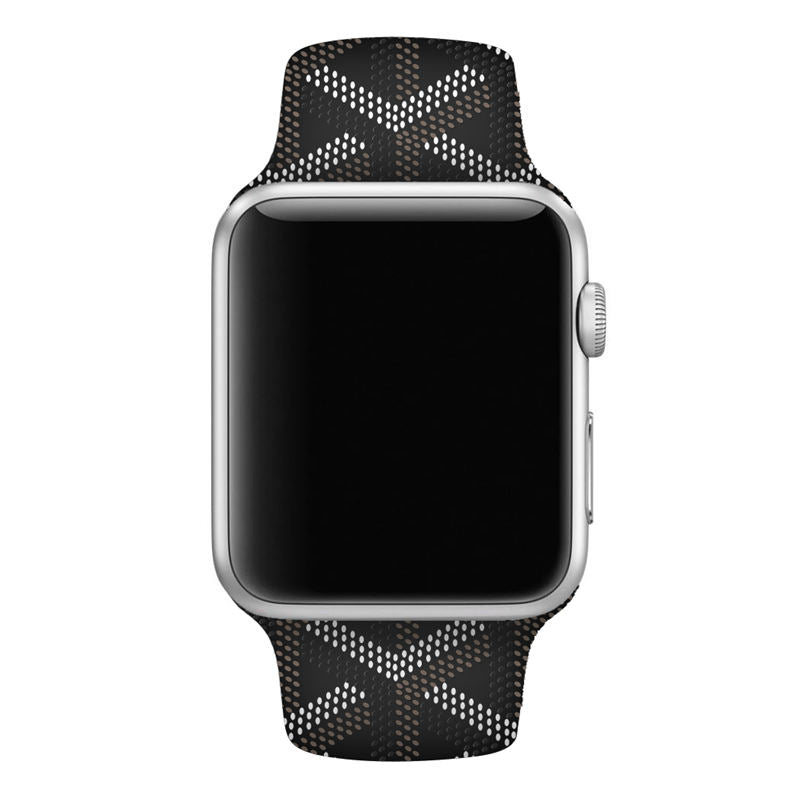 Soft Silicone Watch Bands Pattern Printed Band for iWatch Series6/5/4/3/2/1/SE-Black