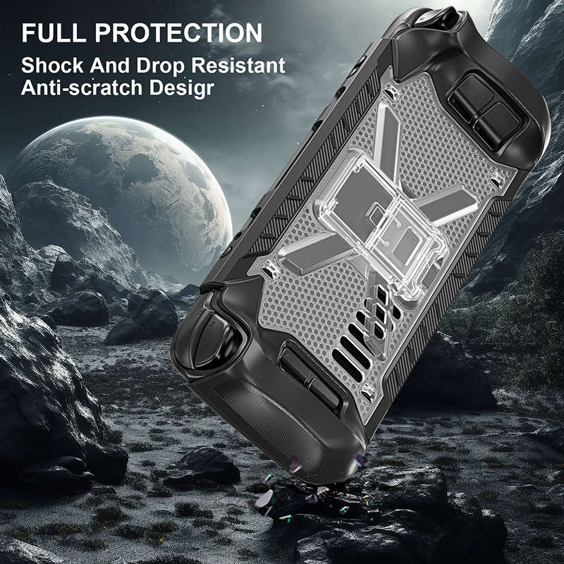 Protective Case for Steam Deck 2021/2022 TPU Cover with Stand Base Shoulder Strap-Transparent