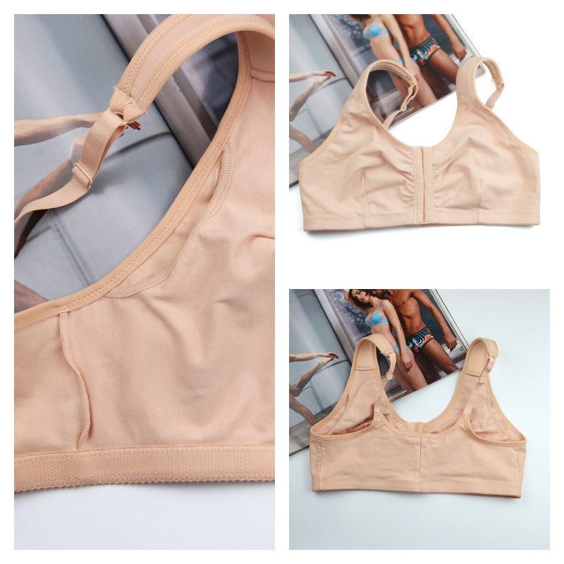 Womens Cotton Bra Front Closure Adjustable Wireless Underwear-Skin
