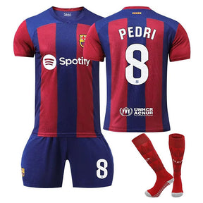 Barca Home Jersey PEDRI #8 Soccer Jersey Kids Adult 3-Pieces Jersey Kits