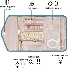 Home & LivingTravel Jewelry Organizer Roll Foldable Jewelry Case for Rings Necklaces - Sky Blue