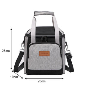 Large Capacity Shoulder Bento Bag Waterproof Insulated Picnic Lunch Bag-Grey