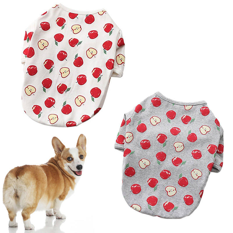 2 Pcs Puppy Shirts Apple Printed Cotton Thicken Warm Tee for Winter