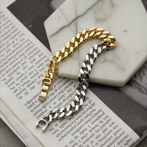 2 Tone Stainless Steel Cuban Bracelet for Women and Men