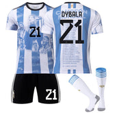 Argentina Win Commemoration Jersey 2324 Edition DYBALA #21 Soccer Jersey Kids Adult 3Pcs Jersey Kits