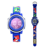 Kids Watchs 3D Cartoon Dinosaur Pattern Waterproof Silicone 7 Color Lights Watch-DarkBlue