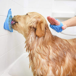 Slow Treater Treat-Dispensing Lick Mat Bowl for Dogs and Cats Suctions to The Wall or Floor Blue