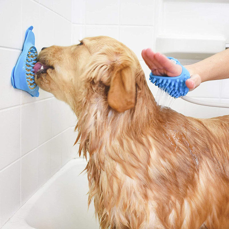 Slow Treater Treat-Dispensing Lick Mat Bowl for Dogs and Cats Suctions to The Wall or Floor Blue