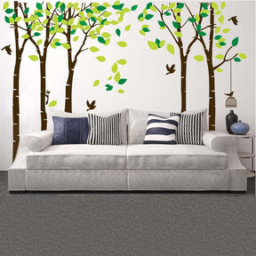 Large Jungle Trees Wall Decals Green Leaves Fly Birds DIY Wall Stickers Bedroom Living Room