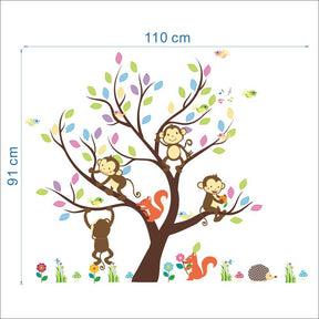 Removable Creative Brown Tree Cartoon Monkey Squirrel Home Art Decor Wall Stickers for Kids Room