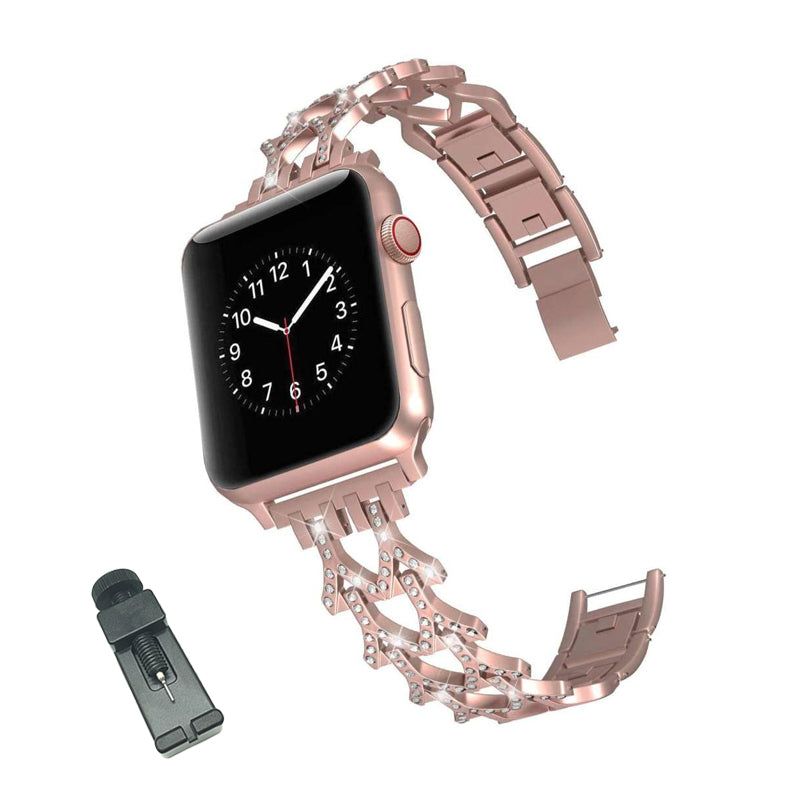 SFJ Watch Band Diamond Rhinestone Stainless Steel Wristbands for Apple IWatch Series 1/2/3/4/5/6/SE For Women-Rose Pink